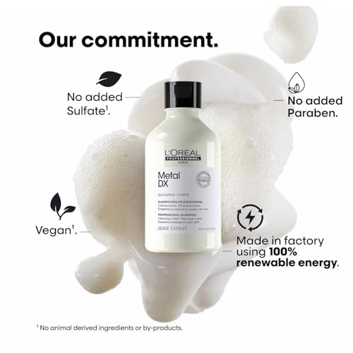 L’Oréal Professionnel Metal DX Anti-Metal Sulfate-Free Cleansing Cream Shampoo - 300ml | Professional Shampoo for Less Breakage, Get Strong & Shiny Hair | With Glicoamine | For Men & Women