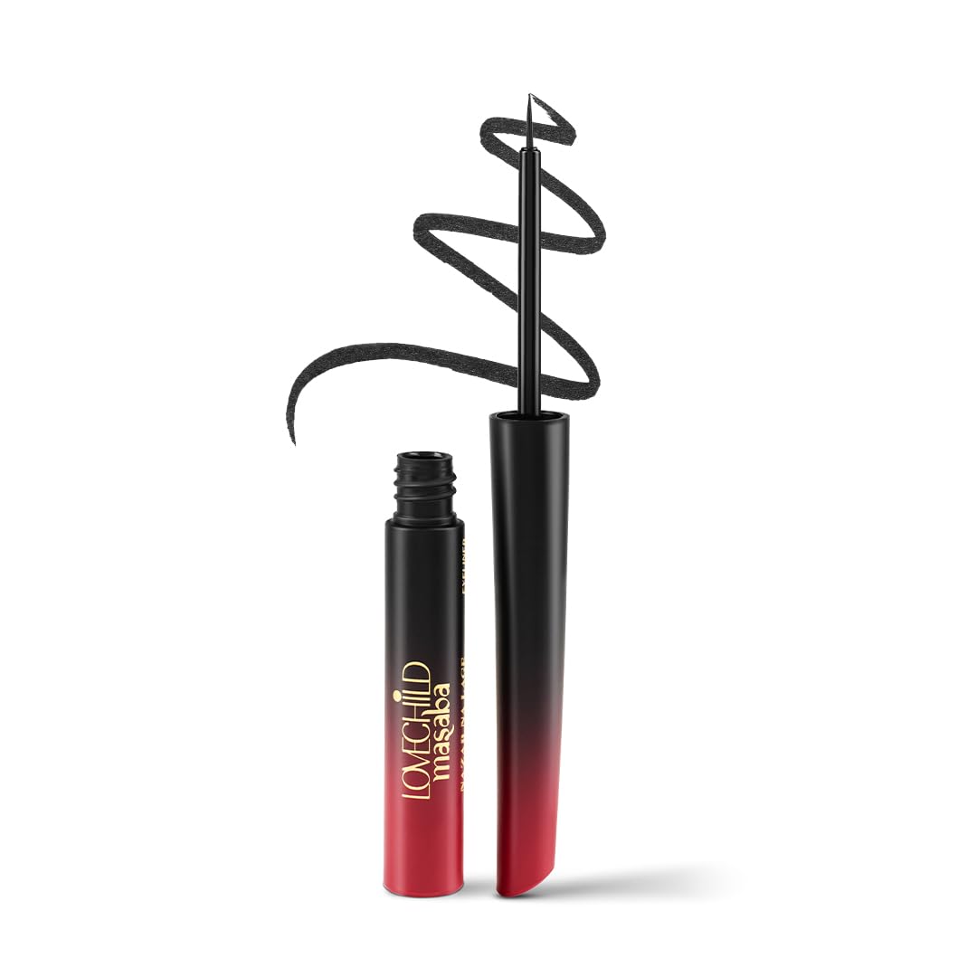 LoveChild Masaba Liquid Eyeliner (Black), Waterproof Smudge-Proof Eyeliner with HD Gloss Finish, Quick Drying Eye Liner and Long Lasting Eye Makeup for Comfortable Wear, 3ml