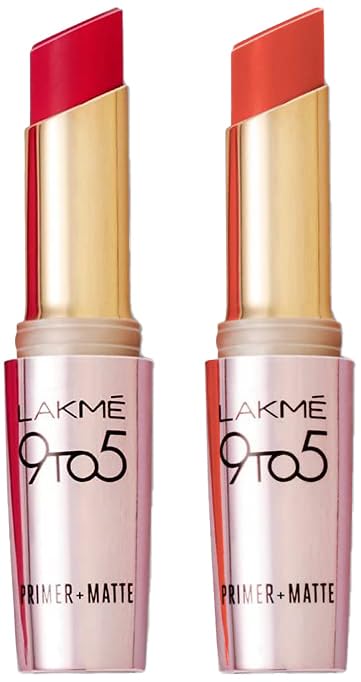 Lakmé 9To5 Primer + Matte Lip Color Brick Blush 3.6 G & 9To5 Primer + Matte Lip Color Iconic Red 3.6 G