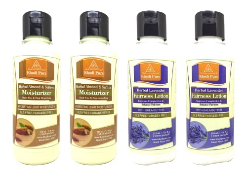 Khadi Pure Almond Saffron SLS & Lavender SLS Moisturizing Lotion, 210 ml (Pack of 4)