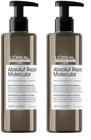 L'OREAL PROFESSIONNEL PARIS Absolut Repair Molecular Deep Repairing Rinse-off Serum for Damaged Hair - 250 ml | Repairs Very Damaged Hair and Restores Strength With 2% Peptides Bonder & 5 Amino Acids
