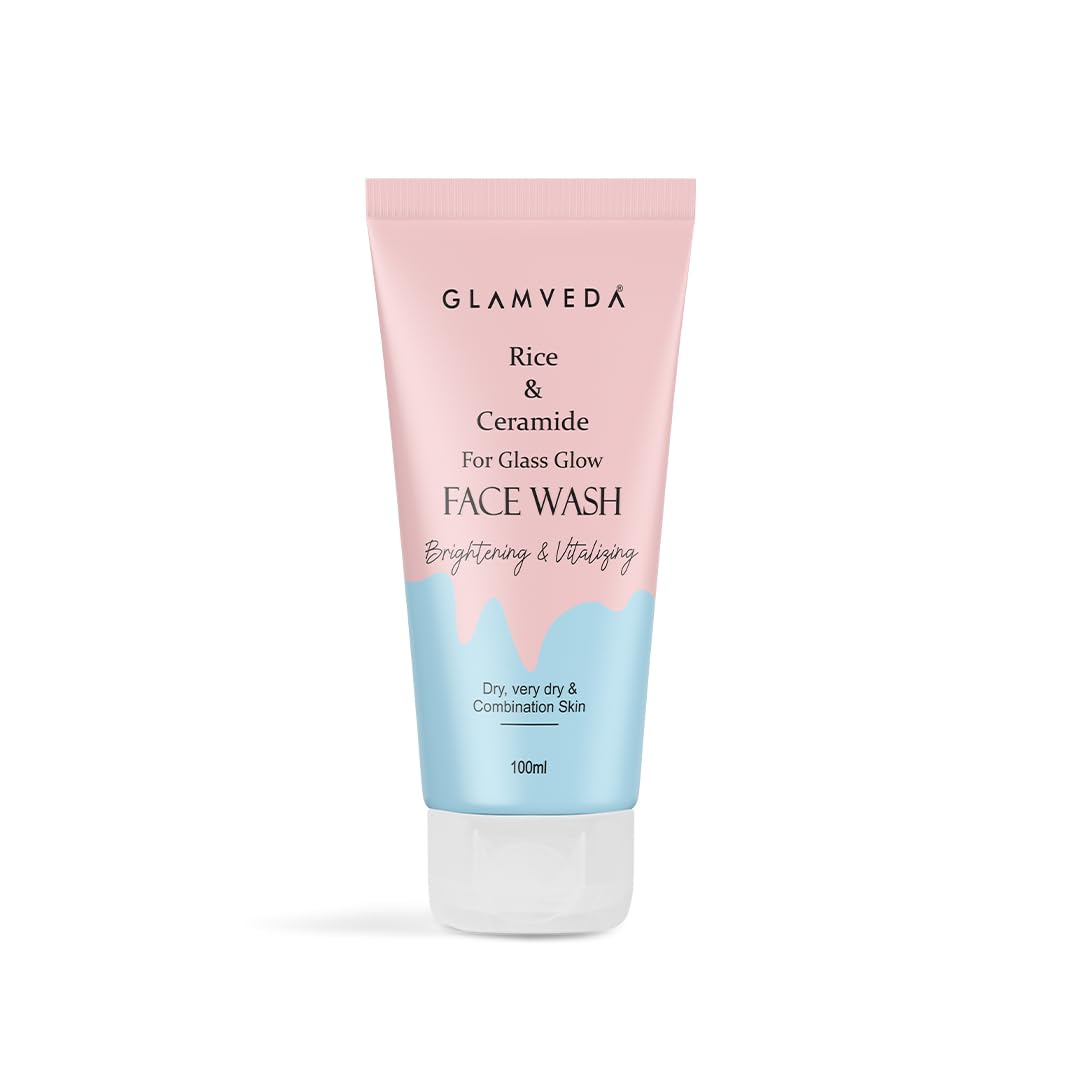 Glamveda Rice & Ceramide Korean Glass Glow Face Wash | For Dry, Sensitive & Combination skin types | Improves skin barrier | No Paraben, SLS | 100ml