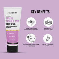 Dr. Sheth's Gulab & 1% Glycolic Acid Face Wash For Normal To Oily Skin | Daily Brightening Face Cleanser for Even Toned Skin | Exfoliating Face Wash for Men & Women | 100ml