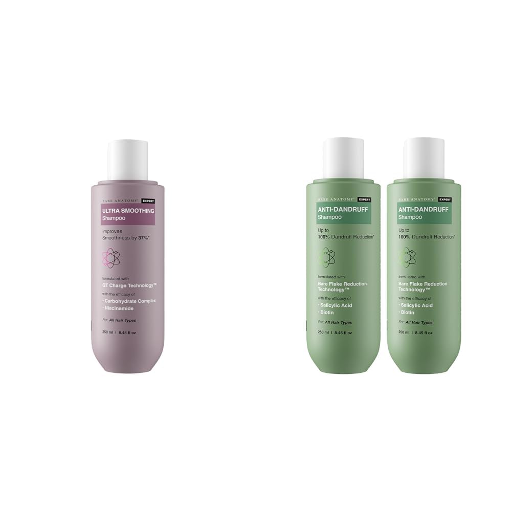 Bare Anatomy Ultra Smoothing Shampoo for Dry and Frizzy Hair | SLS & Paraben Free | Vegan | For Men & Women | 250ml Anti Dandruff Shampoo All Hair Types | Women & Men | 250ml (Pack of 2)