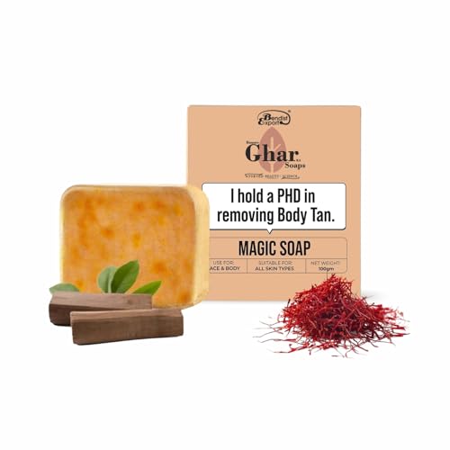 Bendist Export® Hamare Ghar Ka Soaps Sandalwood & Saffron Magic Soaps For Bath (100 Gms Pack Of 1) | Paraben Free | Chandan & Kesar Bath Soap | Handmade Soap For Glowing | Skin Brightening For Men & Women