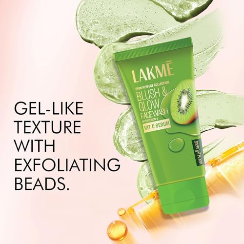 Lakmé Blush & Glow Exfoliating Face Wash with Vitamin C Serum, Refreshing and Gentle Facewash with Kiwi Fruit Extracts, 100gm