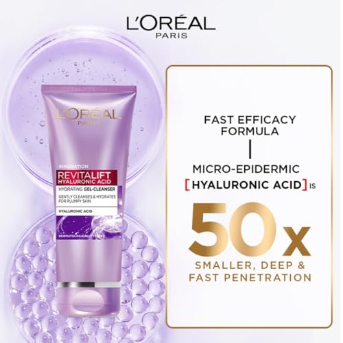 L’Oréal Paris Revitalift Serum, Hydrating and Plumping, With 1.5% Hyaluronic Acid, 15ml & Hyaluronic Acid Line Filling Water Cream 15ml & Revitalift Gel Cleanser 100 ml 3 Step Combo