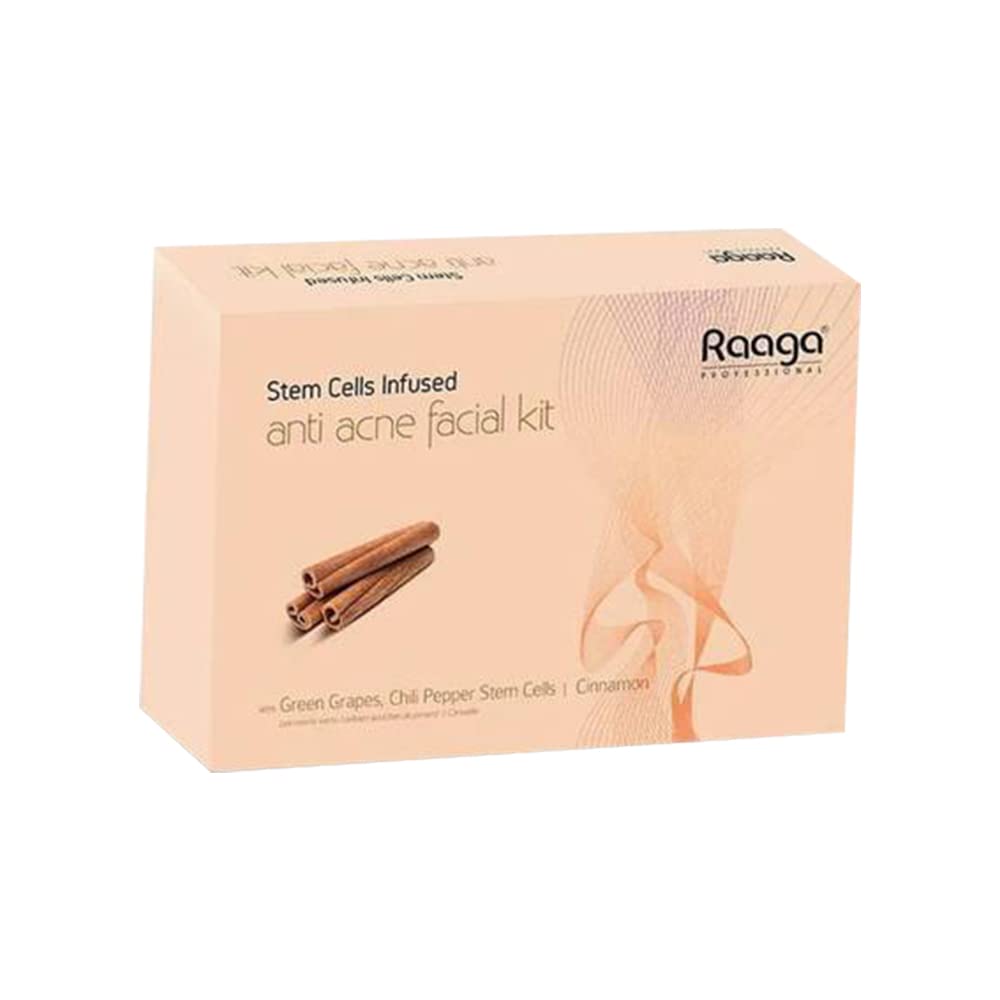 Raaga Professional Stem Cells Infused Anti Acne 6 Step Facial Kit | Cinnamon, Green Grapes, Chilli Pepper Stem Cells | Fights Inflammation | All Skin Types (61 gm)