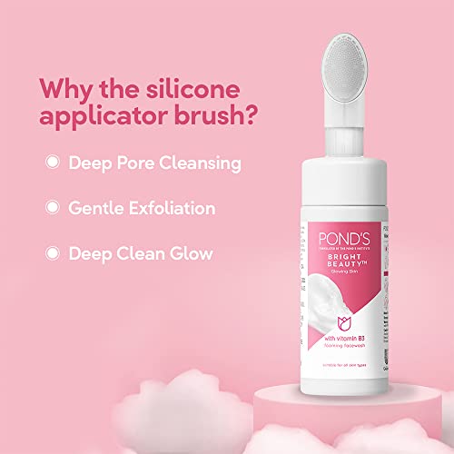 POND's Bright Beauty Foaming Facial Cleansing Brush Facewash For Glowing Skin, Deep Clean Pores, All Skin Types, 150 Ml