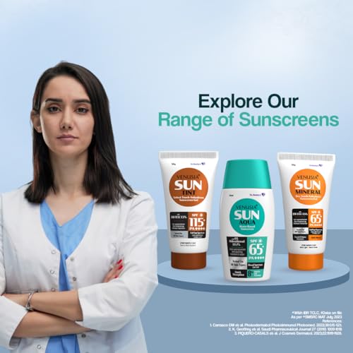 VENUSIA Water Based Sunscreen I Spf 65 I 8Hrs Hydration Lock I Uva, Uvb Protection I No White Cast I 50 G, All