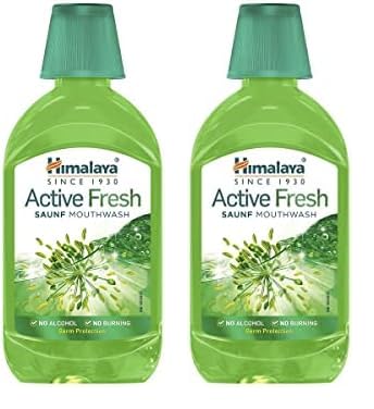 Himalaya Active Fresh Saunf Mouthwash 215ml -No Alcohol- Removes 99.9% Germs,12hr Germ Protection (Pack of 2)