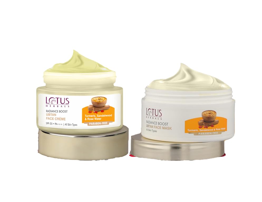 Lotus Herbals Radiance Boost Ubtan Face Cream 50gm, Boost Ubtan Face Mask 100gm set of 2