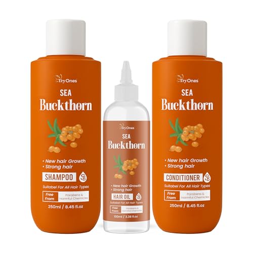 TryOnes Sea Buckthorn Hair Care Combo | Shampoo (250ml) + Conditioner (250ml) + Hair Oil (100ml) | Promotes New Hair Growth, Strengthens Hair | Paraben & Chemical-Free | For All Hair Types