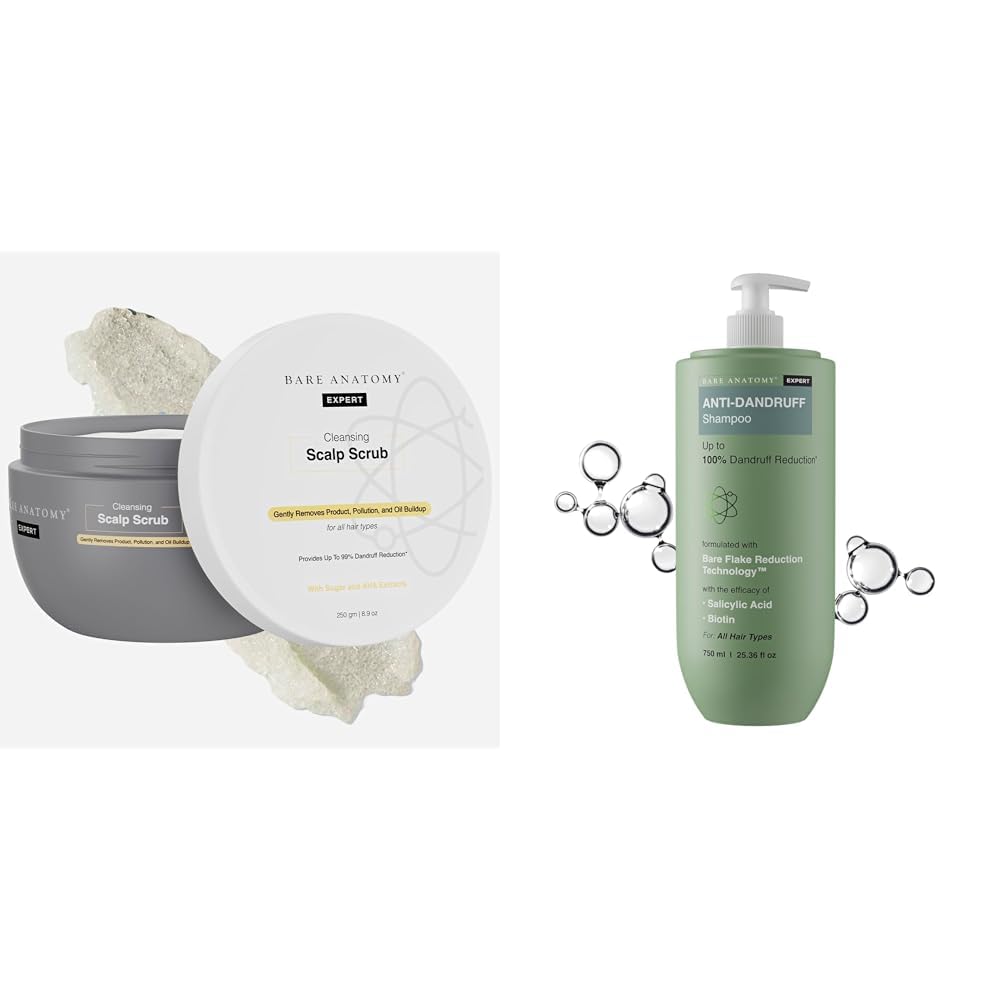 Bare Anatomy Scalp Scrub with Natural AHAs, Coconut & Sugar For Women & Men | 250g Expert Anti-Dandruff Shampoo - 750ML