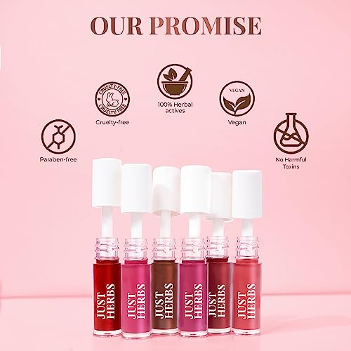 Just Herbs Ayurvedic Liquid Lipstick Kit Set of 5 with Long Lasting Matte Finish, Hydrating & Lightweight Lip Colour, Deeps & Reds - Paraben & Silicon Free - 5 ml