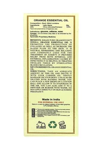 Khadi Pure Herbal Orange Essential Oil, 15 ml,Black,KPORANGEOX1