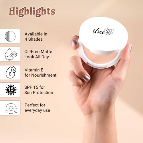 Iba Pure Skin Perfect Look Long Wear Mattifying Compact - Natural Coral, 9g | Even Coverage | Oil Free | Matte Finish | SPF 15 | Face Makeup | 100% Natural | Halal Certified & Vegan Makeup