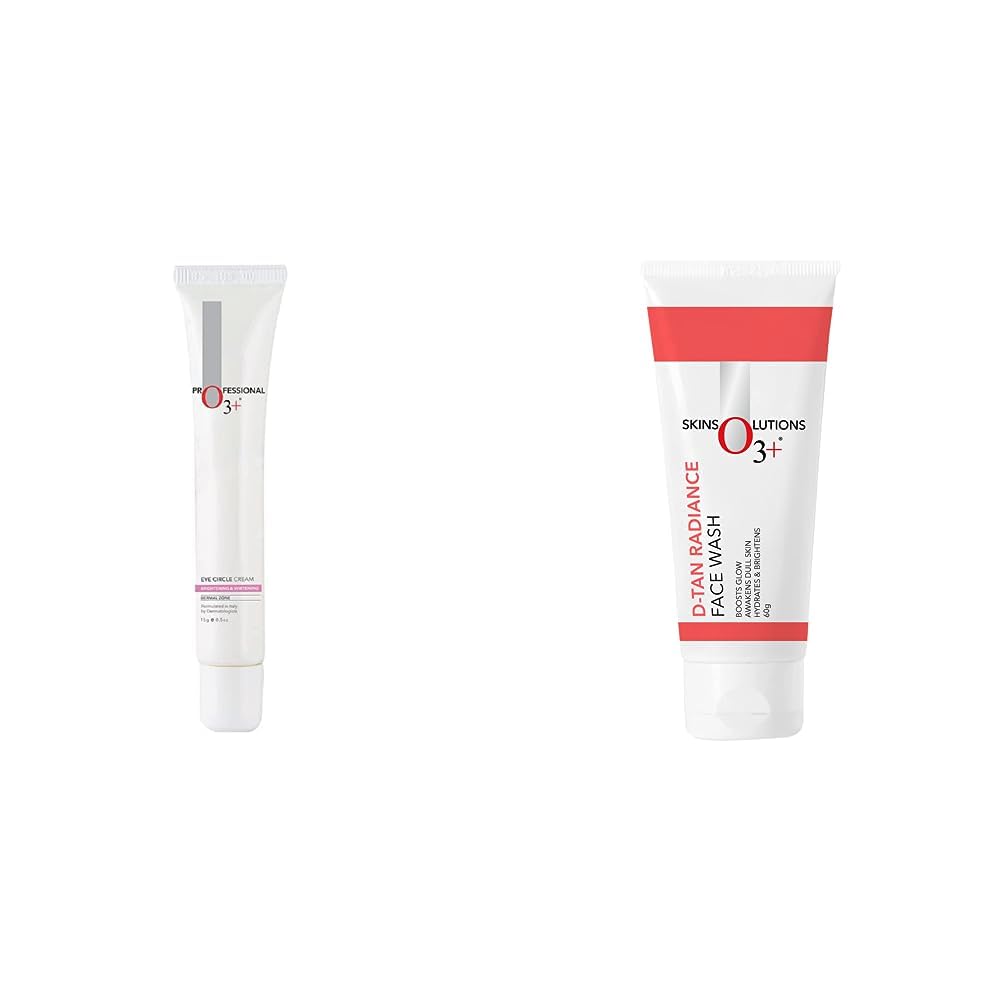 O3+ Eye Circle Cream - Brightening & Whitening for Dark Circles, 15g & O3+ D-Tan Radiance Face Wash With Vitamin C Glowing Skin and Deep Cleanses and Unifies Skin Tone 60gm Combo