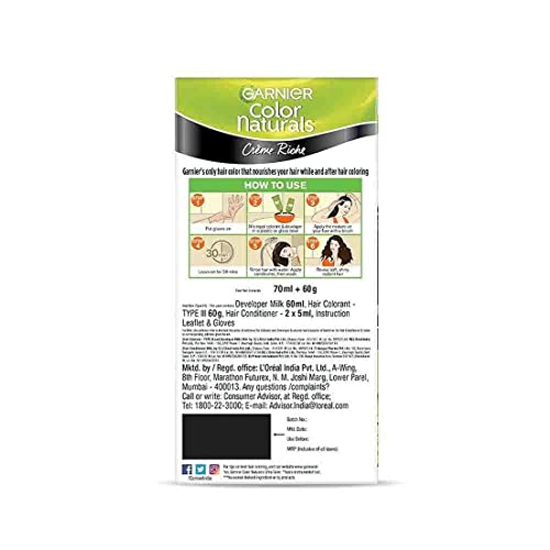 Garnier, Hair Colouring Creme, Long-lasting Colour, Smoothness & Shine, Color Naturals, Shade: 1 Natural Black, 70ml + 60g (Pack of 2)
