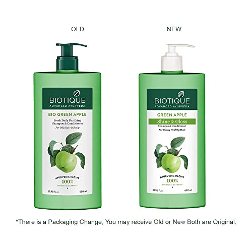 Biotique Green Apple Shine & Gloss Shampoo & Conditioner| Promotes Healthy, Shiny and Glossy Hair | Nourishes Scalp | Makes Hair Soft & Smooth |100% Botanical Extracts| All Skin Types | 650ml