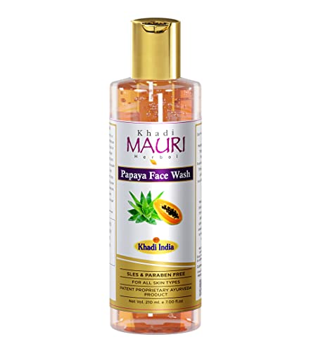 Khadi Mauri Herbal Anti Tan Papaya Face Wash For Skin Lightening & Tan Removing Enriched With Basil, Orange & Aloe Vera, 210 Ml