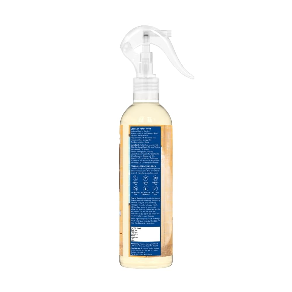 HIBISCUS MONKEY Velvet Spray Orange In-Shower Body Moisturizer | Soothe Dry Itchy Skin, Enhance Natural Glow, Reduce Sun Damage | Natural, Chemical Free| 250Ml