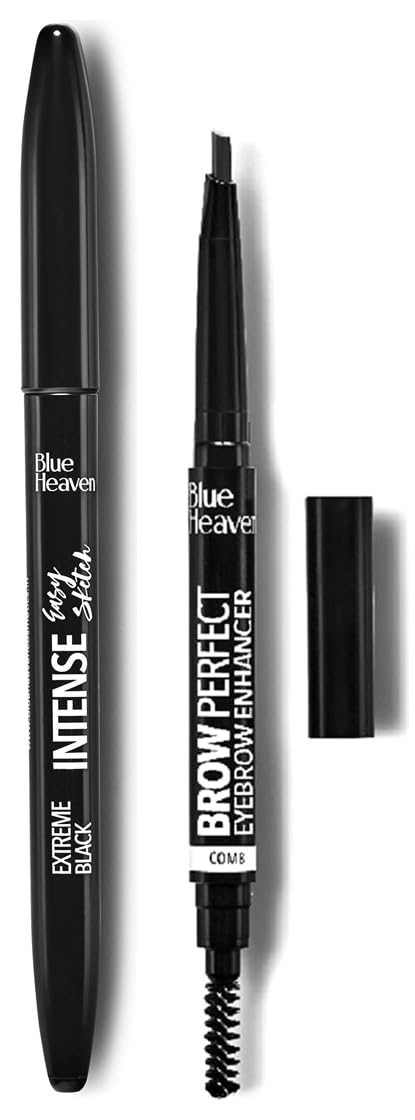 Blue Heaven Artisto Eyebrow Enhancer Pencil & Styler, Ash Grey,0.30g & Blue Heaven Intense Eyeliner Easy Sketch, Black, 1ml