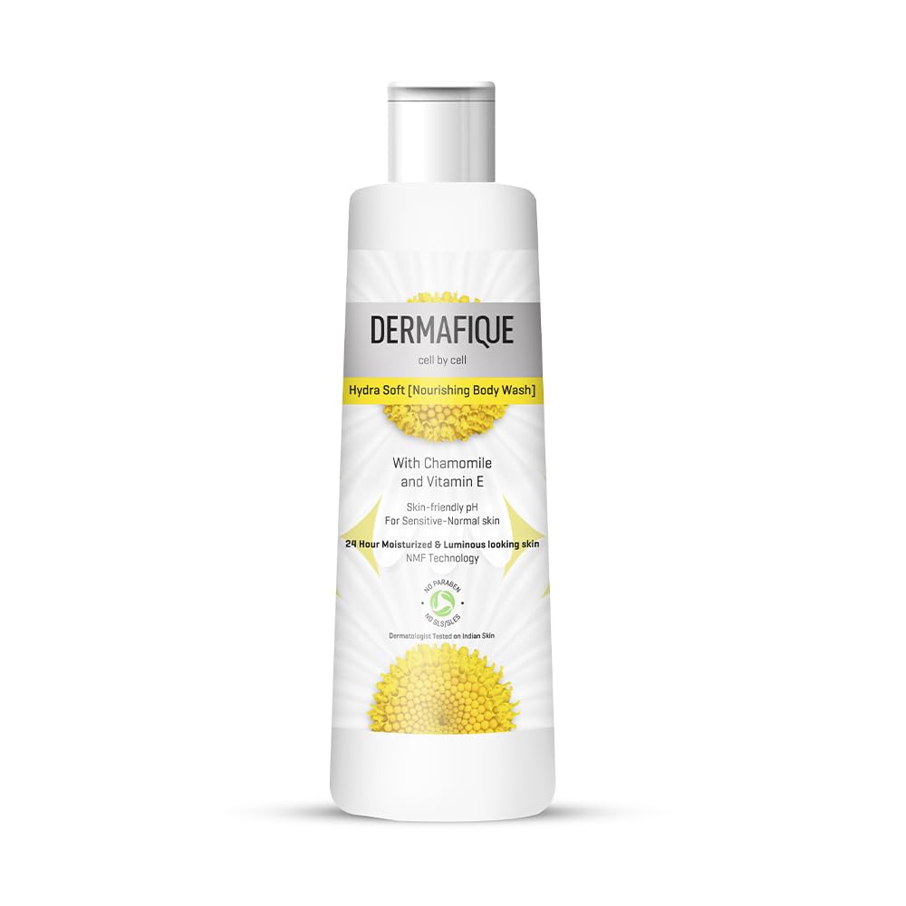 Dermafique Hydra Soft Nourishing Body Wash – 250ml, Showergel for Women & Men, No Parabens/SLS/SLES, With Vitamin E & Chamomile, Suitable for Sensitive - Normal Skin | Dermatologist Tested