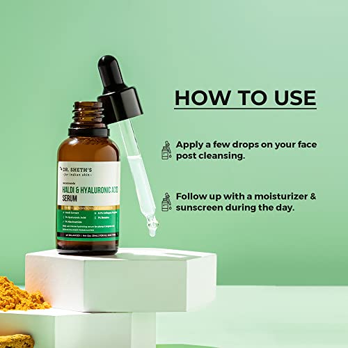 Dr. Sheth's Haldi & 2% Hyaluronic Acid Face Serum | With 1% Niacinamide 0.1% Collagen Peptide | For Intense Hydration, Plump & Bouncy Skin | For Normal, Dry & Oily Skin | Women & Men | 30 mL