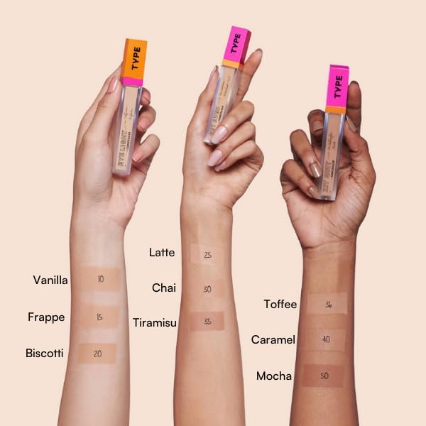 TYPE BEAUTY INC. Get Even Waterproof Concealer For Face Makeup with Vitamin C, Niacinamide & Bakuchiol | Reduces Dark Spots & Pigmentation | Crease Free | For Women & Men - Biscotti (20) | 8 ML