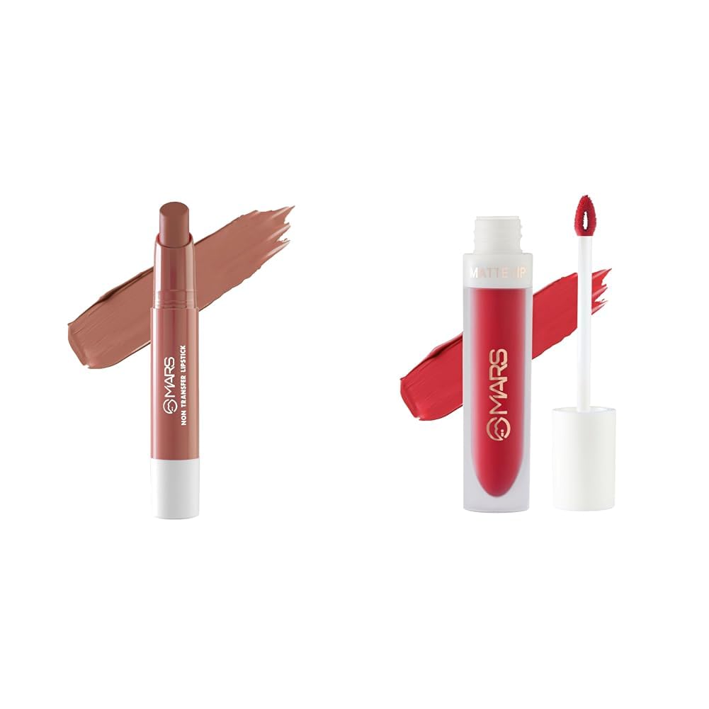 MARS Matte Super Stay LipstickWaterproof Lipstick for Women (2.6 gm) (11-QUEEN) Matte Liquid Lip Color | Long Lasting | Non-Transfer & Waterproof Lipstick for Women (4.5 ml) (21-Red Luck)