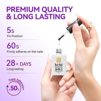 Bolt Bee 6-in-1 Glue 15ml – Base Coat, Nail Glue, Strengthener, Self-Leveling Gel, Slip Solution & Blooming Gel – Soak Off UV/LED Multi-Functional for Nail Art & Extensions