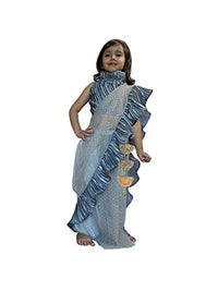 Aglare Girl's  Pre-Stitched Saree Wrinkled Blouse Wd Embossed Net with Beautiful Lakan
