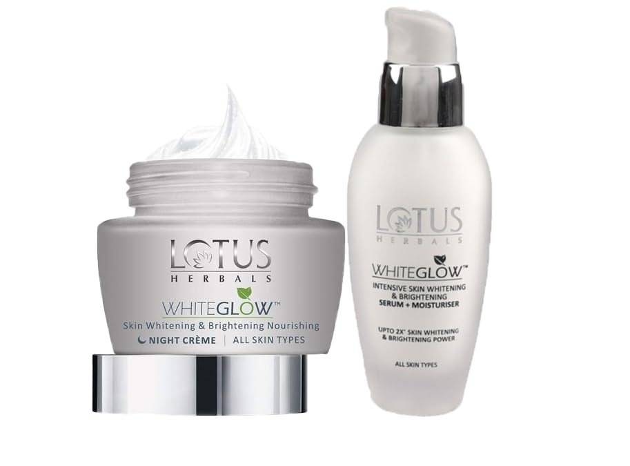 Lotus Herbals Whiteglow Night Cream 60g, Intensive Serum 30ml, Set of 2