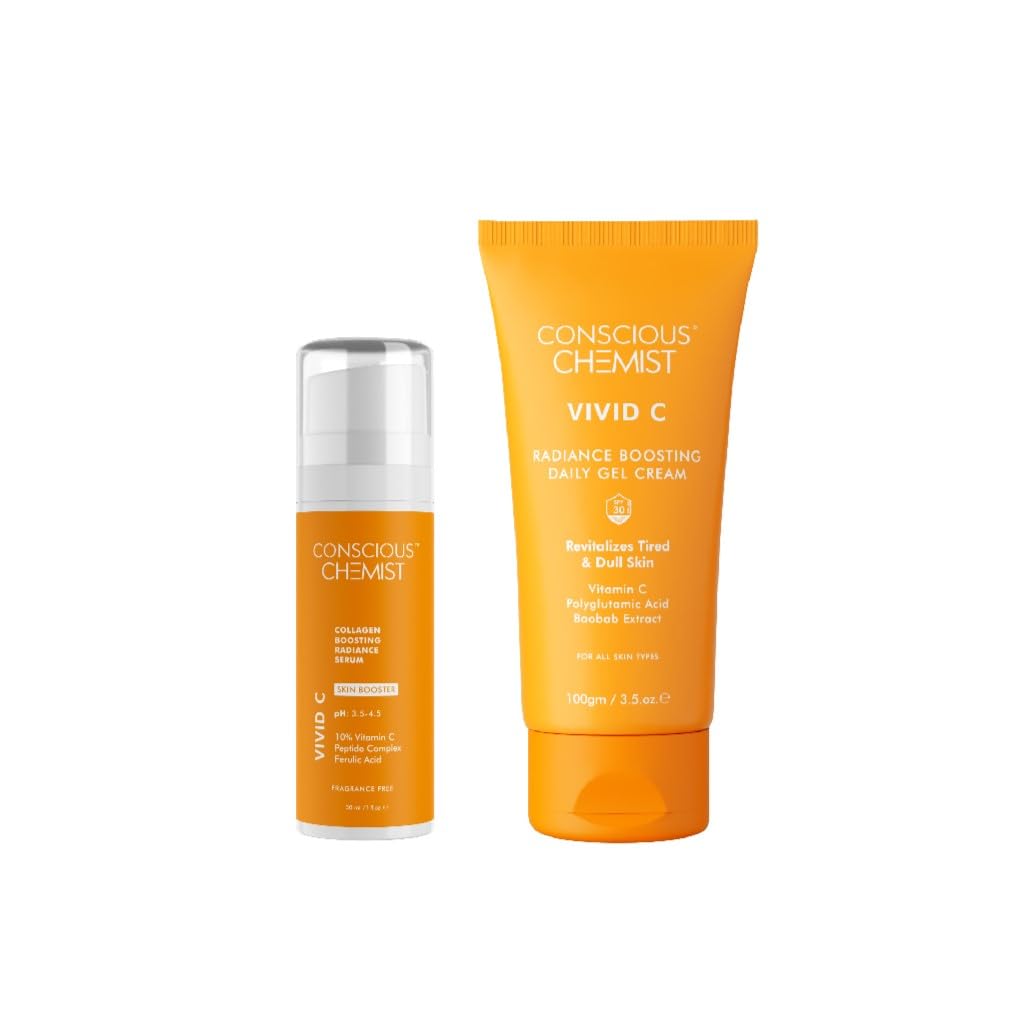 Conscious Chemist™ Vitamin C Face Cream SPF30 & 10% Vitamin C Face Serum (Advanced) With Ferulic Acid For Glowing Skin | Anti Aging, Skin Repair, Dark Circles, Fine Lines | All Skin Types | Pack Of 2