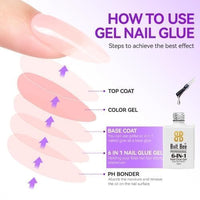 Bolt Bee 6-in-1 Glue 15ml – Base Coat, Nail Glue, Strengthener, Self-Leveling Gel, Slip Solution & Blooming Gel – Soak Off UV/LED Multi-Functional for Nail Art & Extensions