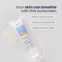 RE' EQUIL Ultra Matte Dry Touch Sunscreen | SPF 50 PA++++ | Water & Sweat Resistant | No White Cast, Non-Greasy & Non-Comedogenic | For All Skin Types | 50G