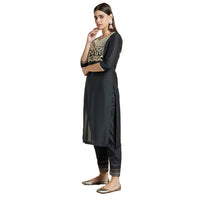Kashish Women's  Viscose Embroidered Round Neck Straight Fit Kurta