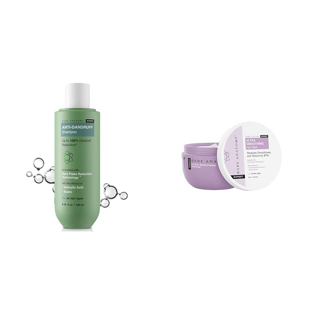 Bare Anatomy Anti Dandruff Shampoo AllHair types 250ml and Bare Anatomy Ultra Smoothing Hair Mask For Dry & Frizzy Hair For Women & Men | 250ml