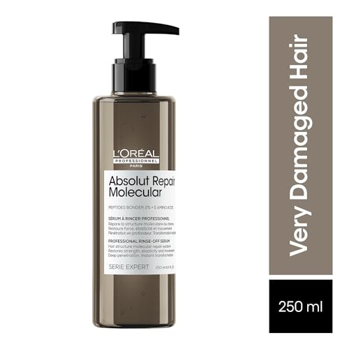 L'OREAL PROFESSIONNEL PARIS Absolut Repair Molecular Deep Repairing Rinse-off Serum for Damaged Hair - 250 ml | Repairs Very Damaged Hair and Restores Strength With 2% Peptides Bonder & 5 Amino Acids
