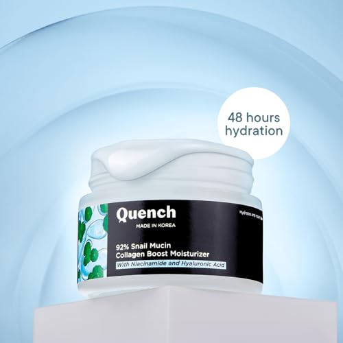 Quench 92% Snail Mucin Collagen Boost Moisturizer with Niacinamide & Hyaluronic Acid | 48 Hours Hydration | Formulated & Made in Korea | Makes Skin Dewy Soft & Plump | Fades Dark Spots (50ml)