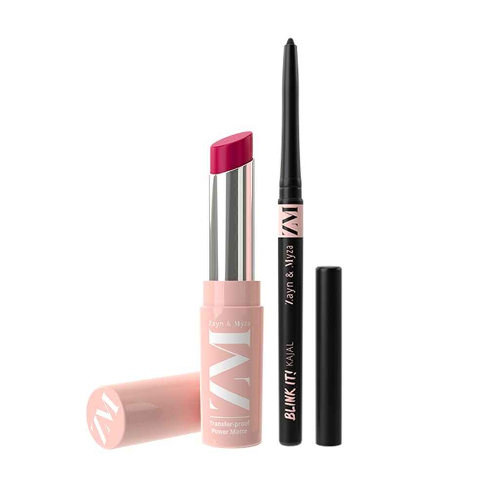 ZM Zayn & Myza Blink IT Kajal (0.35 GM) & Transfer Proof Power Matte Bullet Lipstick 3.2 GM (Selfie Red) Combo