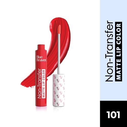 Blue Heaven Non Transfer Lip Color | Liquid lipstick Waterproof & Smudge Proof | Intense Pigment | Long-Lasting upto 8hr | Matte Finish with Hydrating Formula | 101 | 3GM