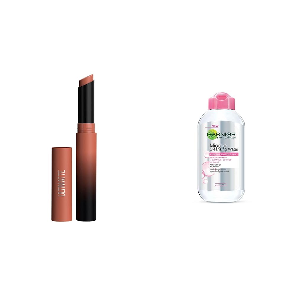 Maybelline New York Color Sensational Ultimattes Lipstick, 799 More Taupe, 1.7 g and Garnier Skin Naturals Micellar Cleansing Water, 125ml