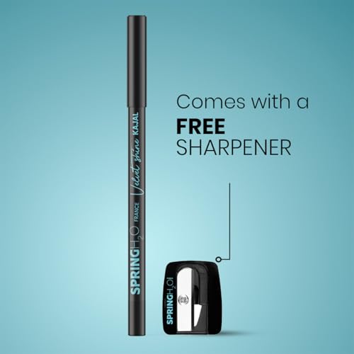 Spring H2O Velvet Shine Kajal Pencil Intense Black | With Avacado Oil and Vitamin E | Longlasting Waterproof and Sumdgeproof | Suitable for Sensitive Eyes | Includes Sharpener- 1.5gm