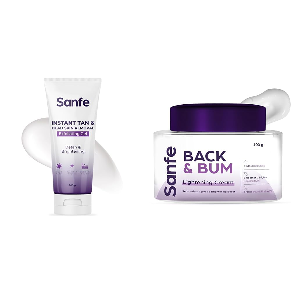Sanfe Instant Tan & Dead Skin Removal Exfoliating Gel Back & Bum Cream for Dark Spots and Body Acne Glycolic Acid Lactic Acid & Urea 11% AHA & Maximum Exfoliation Remove Dead Skin 100gm