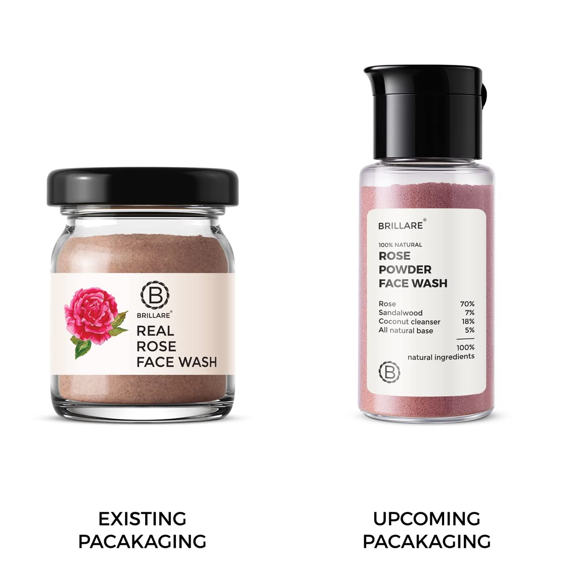 Brillare Rose Face Wash, Anti Ageing Skin, Sandalwood & Coconut Face Wash for Hydration, Reduce Wrinkles & Provides Supple Look, 100% Natural Powder Face Wash, 15g