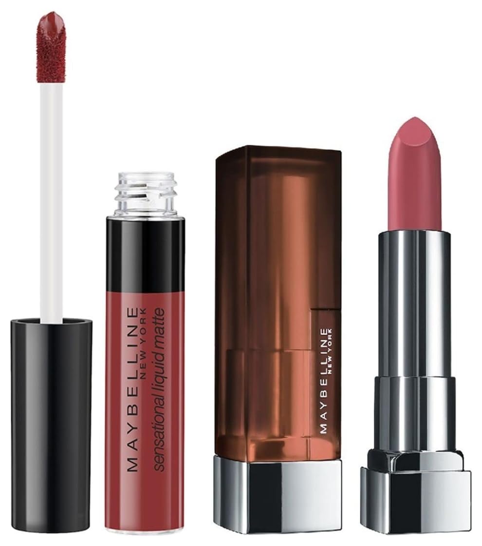 Maybelline New York Sensational Liquid Matte Lipstick 11, Made Easy, 7G. and Maybelline New York Color Sensational Creamy Matte Lipstick, 660 Touch of Spice, 3.9g