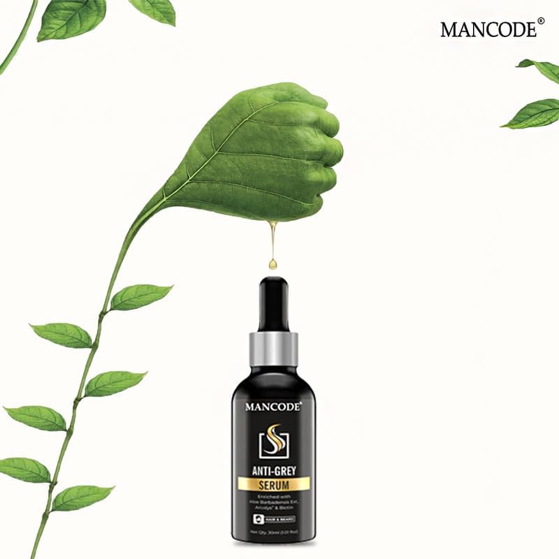 Mancode Anti Grey Serum | Restore Natural Black Color of Grey White Hair & Beard | Delay & Reverse Grays | Strengthen Hair Roots | Toxin Free | For All Hair Types - 30ml