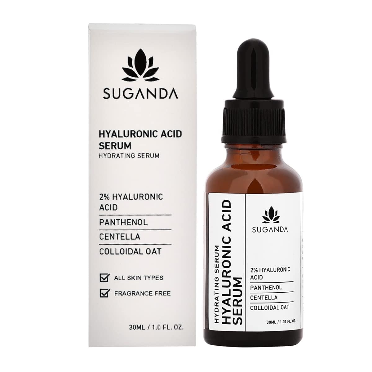Suganda Hyaluronic Acid Face Serum for glowing skin & Barrier Repair | Anti Aging | Brightening & Hydrating | Reduces Fine Lines & Wrinkles | With Centella Asiatica, SLS and Mineral Oil Free (30ml)